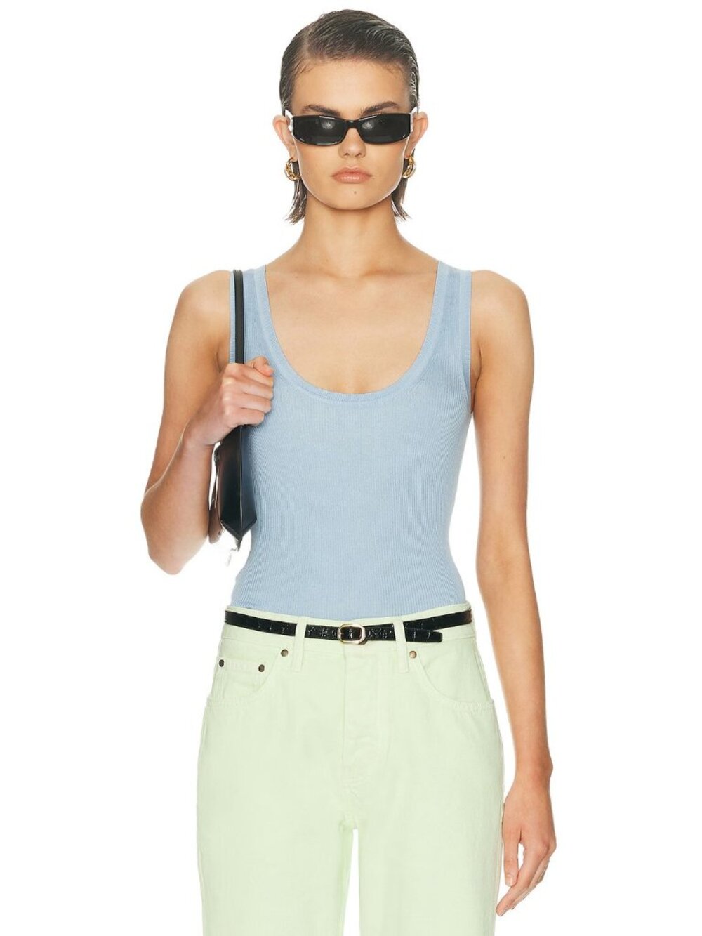 RENGGLI Scoop Neck Rib Tank Top in Azure Blue